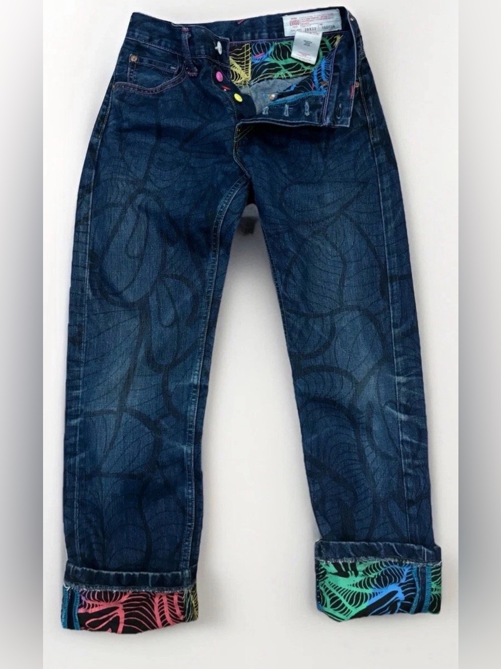 Vintage Evisu x INSA Jeans Size 28x32 Daicock Raw Japan Denim Y2K Rainbow Paint